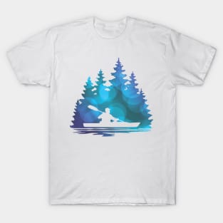 Blue Abstract Kayaker Silhouette T-Shirt